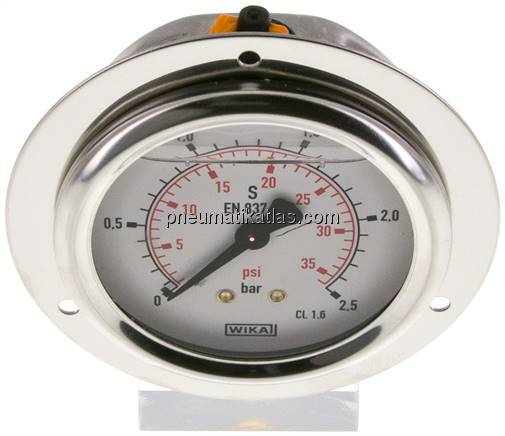 Glycerin-Einbaumanometer,Frontring, 63mm, 0 - 2,5 bar