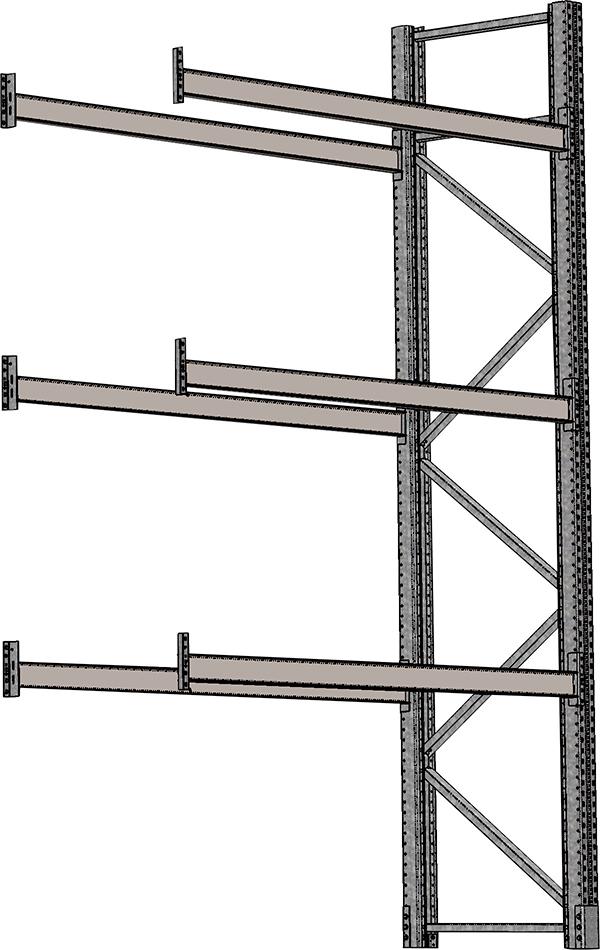 Palettenanbauregal verz. 3 Felder á 2700 mm H 4500xT 1100mm 6 Holme 3000 kg