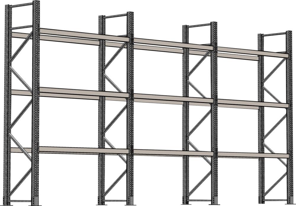 Palettenregal verzinkt 3 Felder á 2700 mm H 4500xT 1100mm 18 Holme 3000 kg
