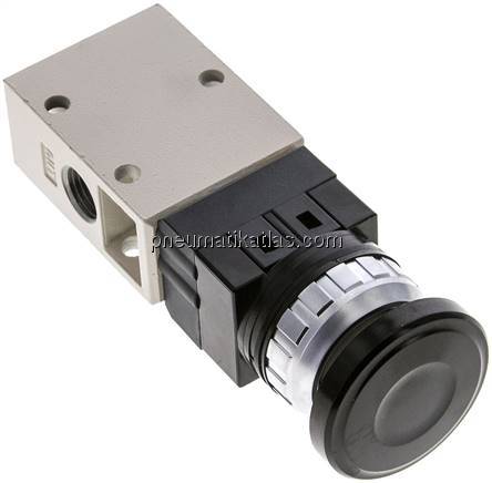 3/2-Wege Ventil G 1/4", Pilztaster schwarz