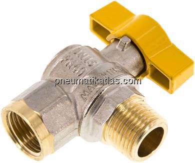 Messing-Winkelkugelhahn, DVGW, R 1/2" / Rp 1/2", -0,9 bis 40bar