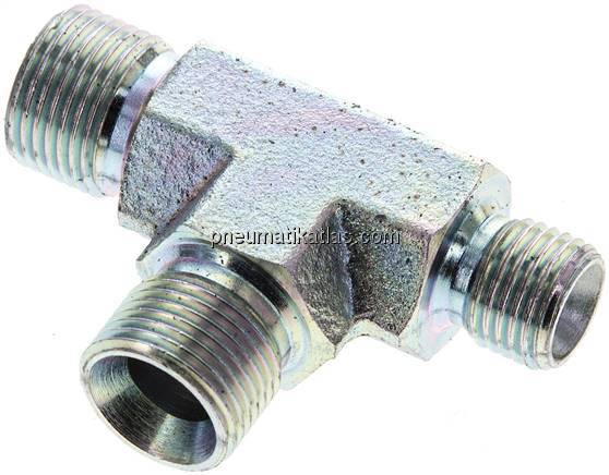 T-Stück, 60°Konus G 3/8"-G 3/8"-G 1/4" (AG), Stahl verzinkt