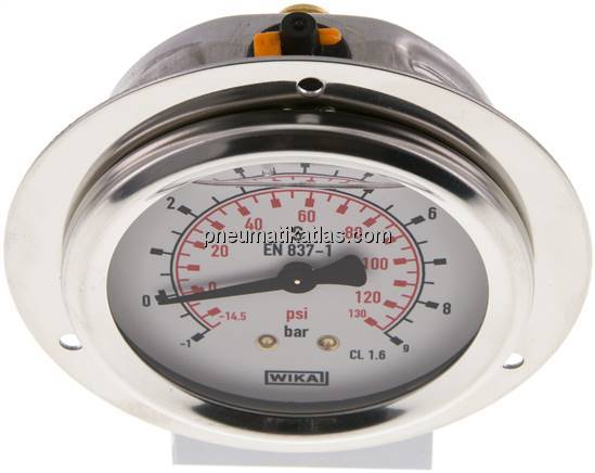 Glycerin-Einbaumanometer,Frontring, 63mm, -1 bis 9 bar