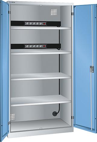 Ladeschrank Flügeltüren Ral 7035/5012 BxTxH 1000x580x1950 2x5 fach Schuko