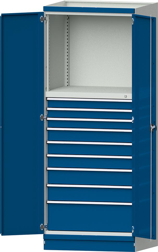 Modulschrank Modell 4006 B865xT720xH2200mm RAL 7035/5012 9 Schubladen