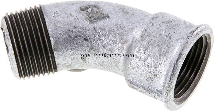 45°-Bogen Rp 1"(IG)-R 1"(AG), Temperguss verzinkt