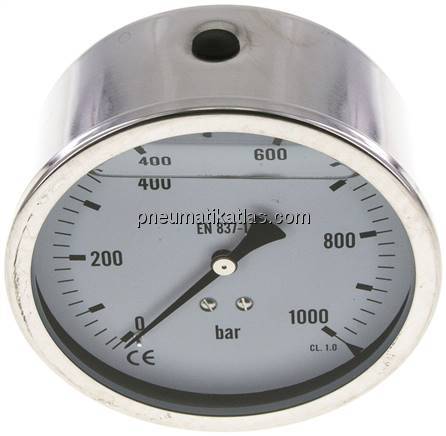 Glycerin-Manometer waagerecht (CrNi/Ms),100mm, 0 - 1000bar