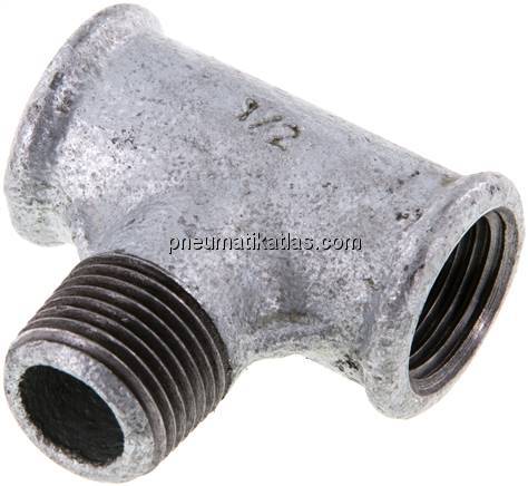 T-Einschraubstück Rp 1/2"(IG)-R 1/2"(AG), Temperguss verzinkt