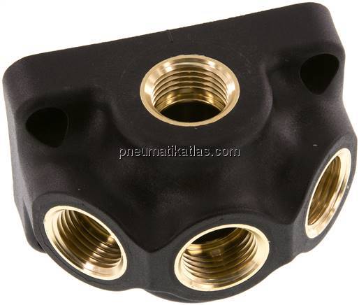 Wanddose (Luftweiche) G 1/2"-3x G 1/2", Endverteilerdose ohne Durchgangsgewinde