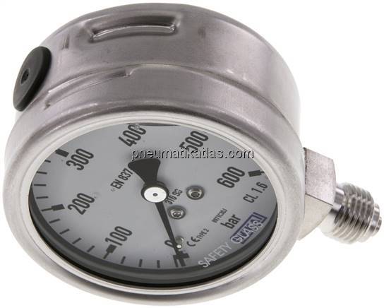 Chemie-Glycerin-Manometer senkrecht, 63mm, 0 - 250 bar