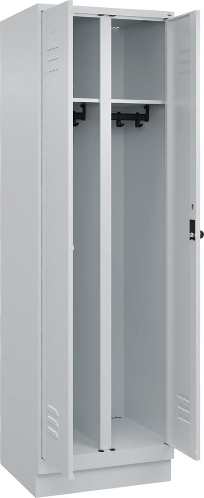 S/W-Gard.-Schrank CLASSICB600xT500xH1950 mm RAL 7035/7035, 2 Abteile mit 100 mm hohem Sockel