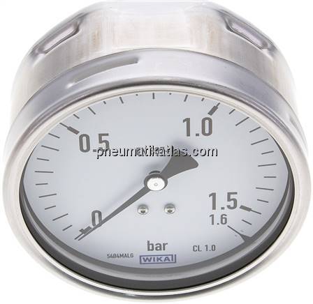 Manometer waagerecht (CrNi/Ms), 100mm, 0 - 1,6 bar