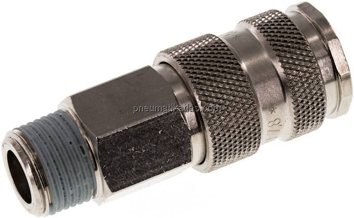 Kupplungsdose (NW7,2) R 3/8"(AG), Stahl gehärtet, vernickelt / Messing vernickel