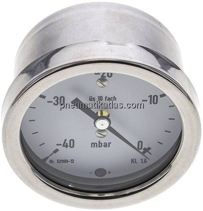 Manometer waagerecht 63mm, -0,04 bar bis 0 bar mbar, G 1/4"