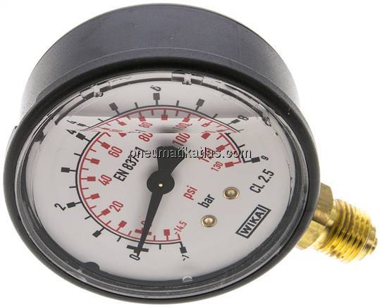 Glycerin-Manometer senkrecht (KU/Ms), 63mm, -1 bis 9 bar