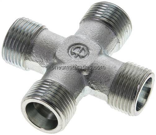 Kreuz-Schneidringverschraubung 12 S (M20x1,5), ohne Mutter & Schneidring, Stahl 