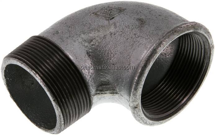 90°-Einschraubwinkel Rp 2"(IG)-R 2"(AG), Temperguss verzinkt