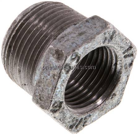 Reduziernippel R 3/4"(AG)-Rp 1/2"(IG), Temperguss verzinkt