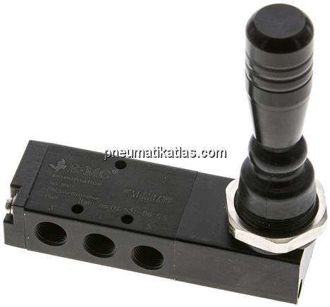 5/3-Wege Handhebelventil, G 1/8", Mittelstellung geschlossen, Federrückstellung