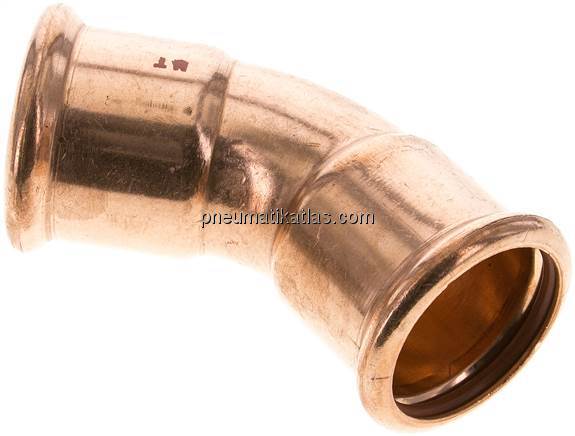 Pressfitting, 45° Bogen, 42mm innen, Kupfer / Kupferlegierung