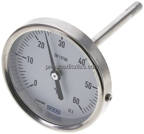 Bimetallthermometer, waagerecht D80/0 bis +60°C/100mm