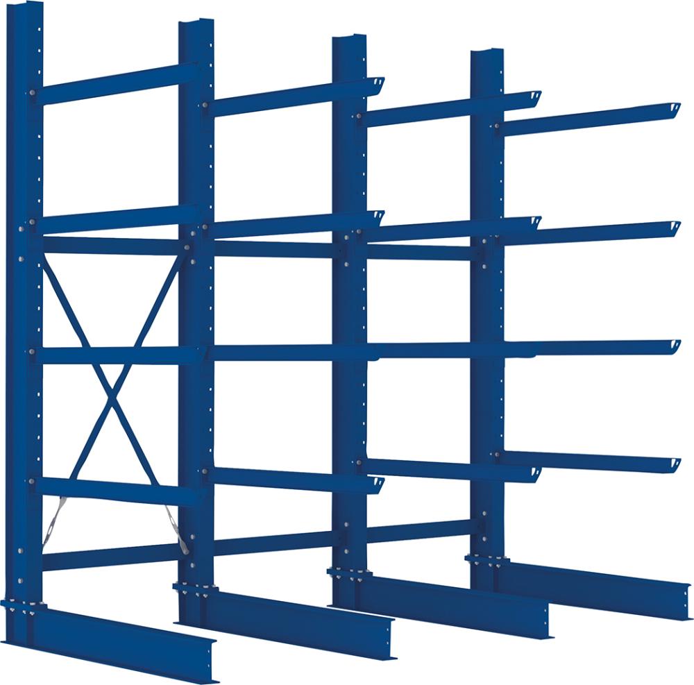 Kragarmregal H 3 Felder B3090xT1250xH3000 mm einseitig RAL 5010 5 Ebenen Traglast 1600kg