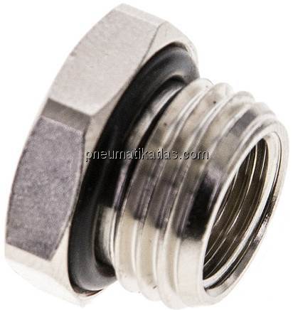 Reduziernippel G 1/4"(AG)-G 1/8"(IG), Messing vernickelt (Elastomerabdichtung)