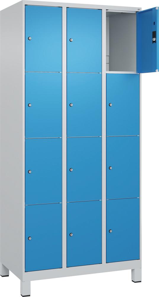 Fächerschrank mit Füßen B900xT500xH1950 Korpus RAL 7035 LichtgrauTüren RAL 5012 Lichtblau