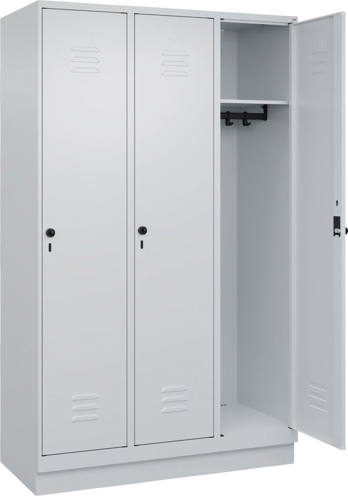 Garderobenschrank CLASSICB1200xT500xH1950 mm RAL 7035/7035, 3 Abteile mit 100 mm hohem Sockel