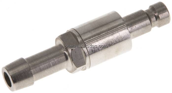 Kupplungsstecker (NW2,7) 5mm Schlauch, Messing vernickelt