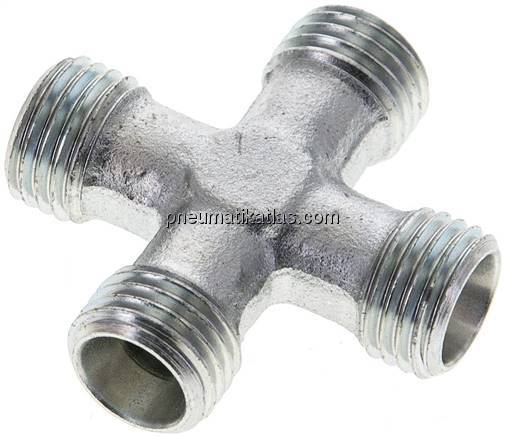 Kreuz-Schneidringverschraubung 8 L (M14x1,5), ohne Mutter & Schneidring, Stahl v