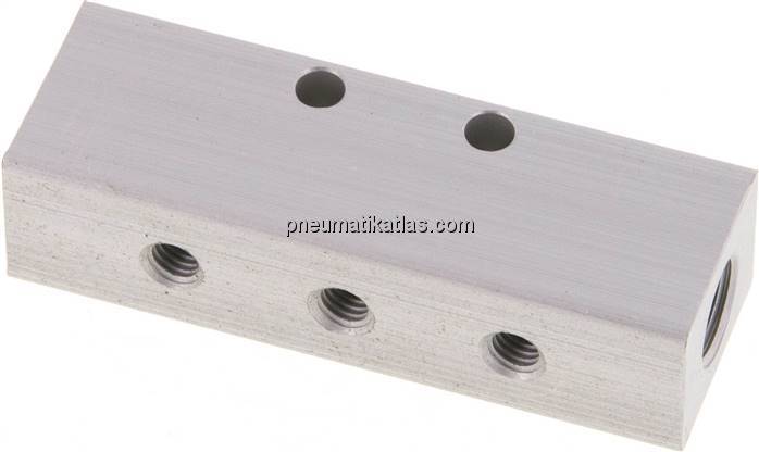 Verteilerleiste 2x G 1/8"-6x M 5, Aluminium eloxiert