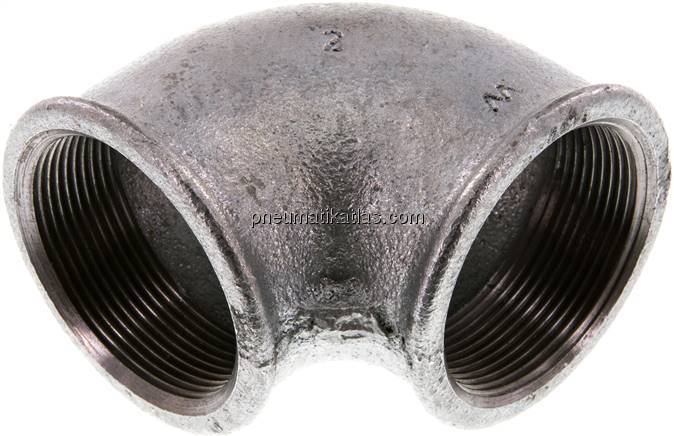 90°-Winkel Rp 2"-Rp 2", Temperguss verzinkt