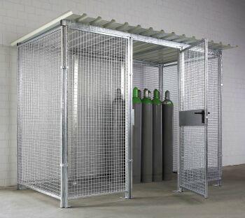 Gasflaschenlagerbox B3100xT2100xH2300 mm einflügelige Tür feuerverzinkt mit Dach