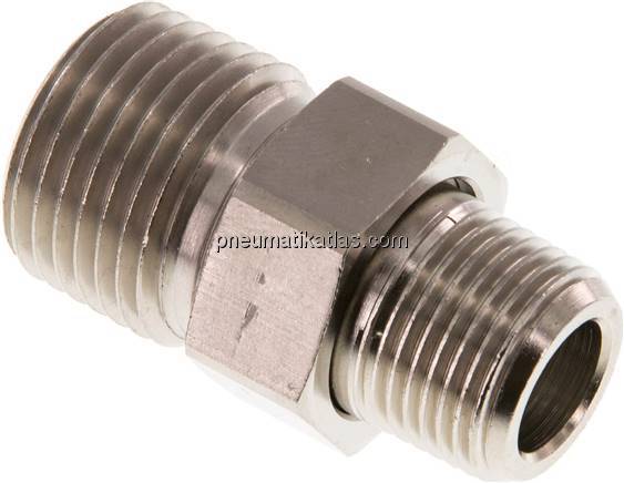 Doppelnippel trennbar R 1/2"-R 3/8", Messing vernickelt