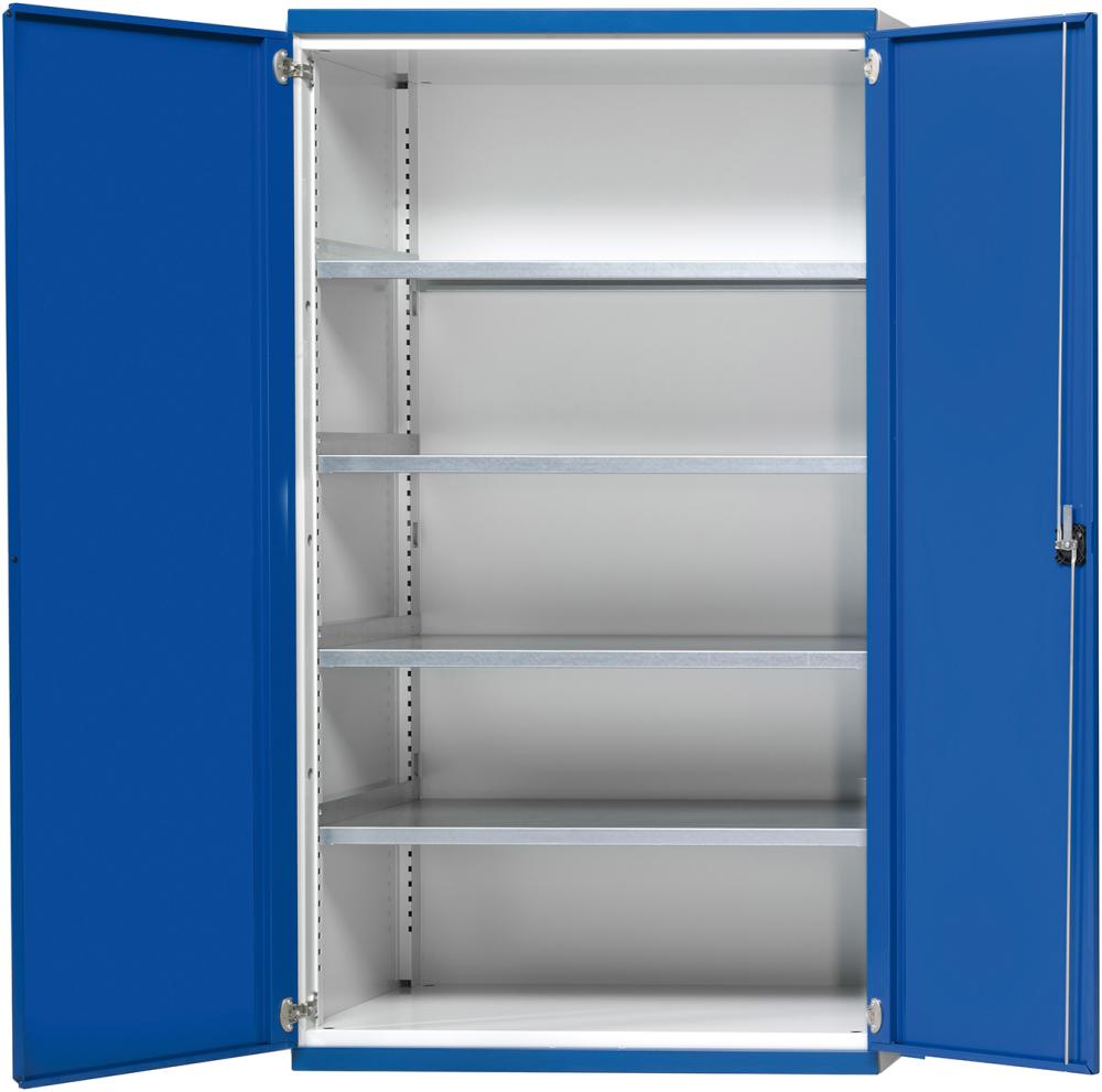 Schwerlastschrank B1085xT630xH1950mm RAL7035/5010 o.Mittelwand4 Böden