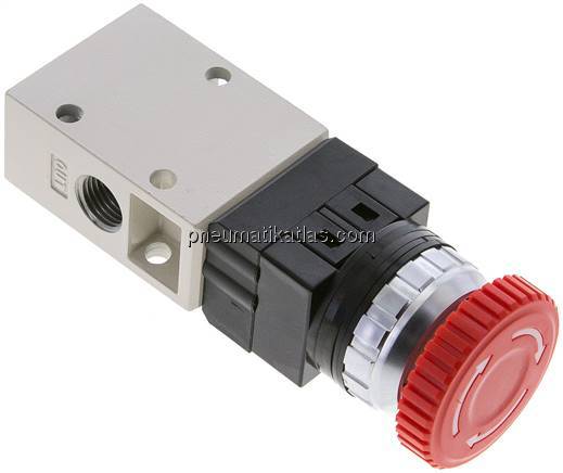 3/2-Wege Ventil G 1/4", Not-Aus-Taster rot