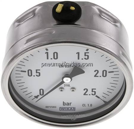 Chemie-Manometer waagerecht, 100mm, 0 - 2,5 bar