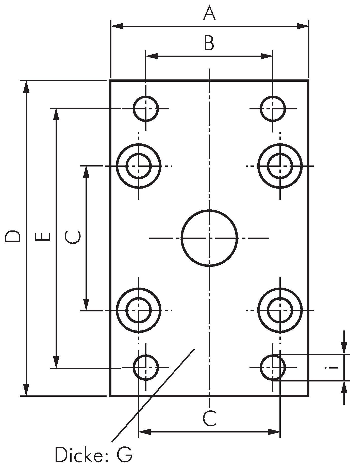 Zeichnung: Flanschbefestigung (vorn oder hinten), 