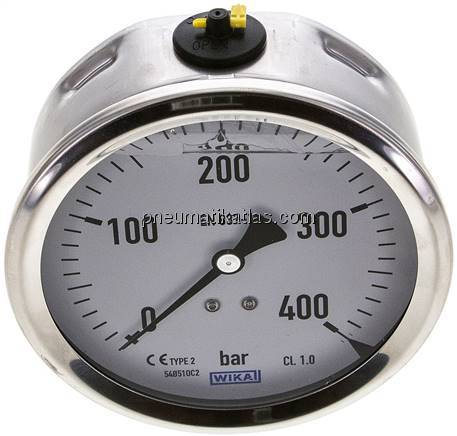 Glycerin-Manometer waagerecht (CrNi/Ms),100mm, 0 - 400bar