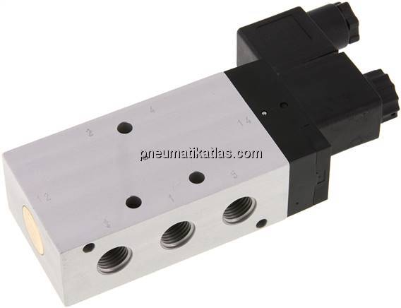 5/2-Wege Magnetventil, G 1/4", Feder, 115 V AC, Standard
