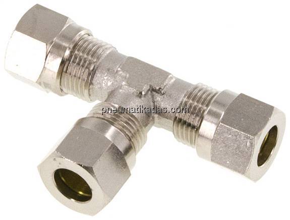 T-Schneidringverschraubung 8 LL (M12x1), Messing vernickelt