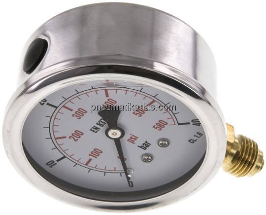 Glycerin-Manometer senkrecht (CrNi/Ms), 63mm, 0 - 40 bar