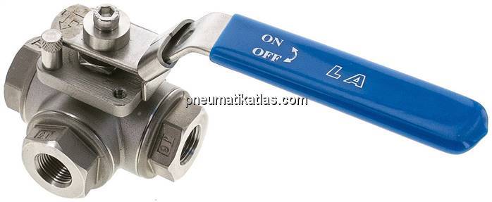 3-Wege Kugelhahn, Edelstahl, L-Bohrung, G 3/8", 0 - 63bar