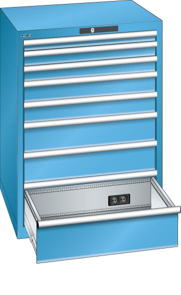Schubladenschrank 36x36E 717x725x1000 8 Schub., 75kg Typ D2x230V KEYLock Lichtblau RAL5012