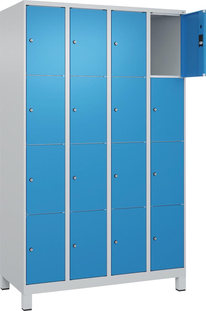 Fächerschrank mit Füßen B1200xT500xH1950 Korpus RAL 7035 LichtgrauTüren RAL 5012 Lichtblau