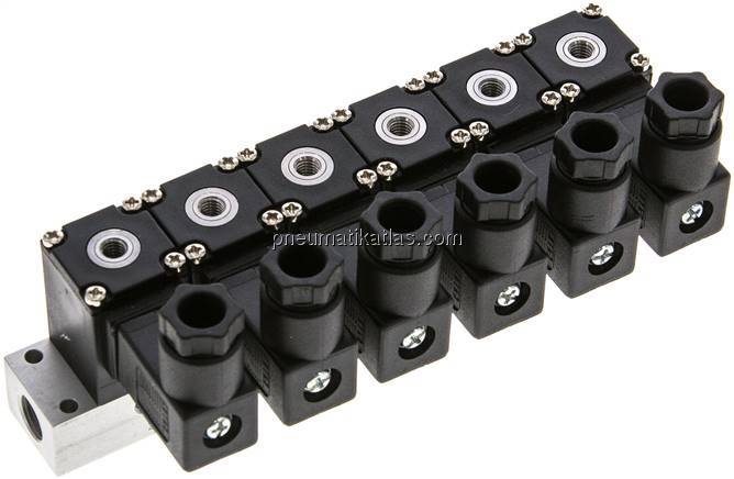 3/2-Wege Magnetventil, M 5, geschlossen (NC), 6-fach, 24 V DC