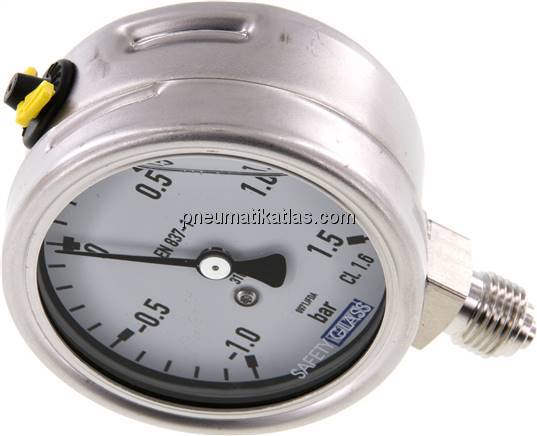Chemie-Glycerin-Manometer senkrecht, 63mm, -1 bis 1,5 bar
