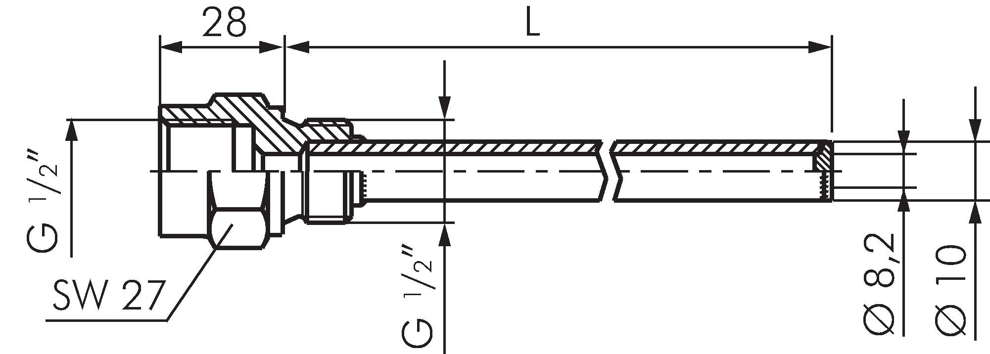 Zeichnung: Schutzrohr für Bimetallthermometer Indu