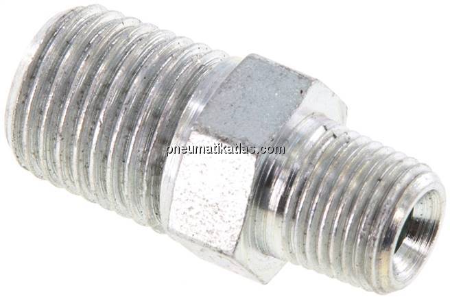 Doppelnippel NPT 1/4"-NPT 1/8", Stahl verzinkt